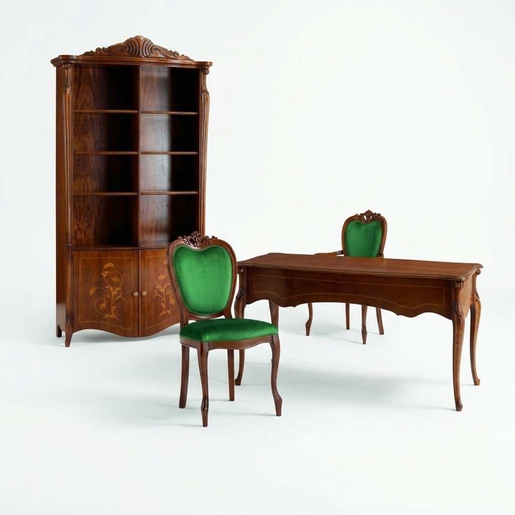 Italienische Stil Möbel Büro Einrichtung Schreibtisch Tisch Sessel Set 3tlg. Neu