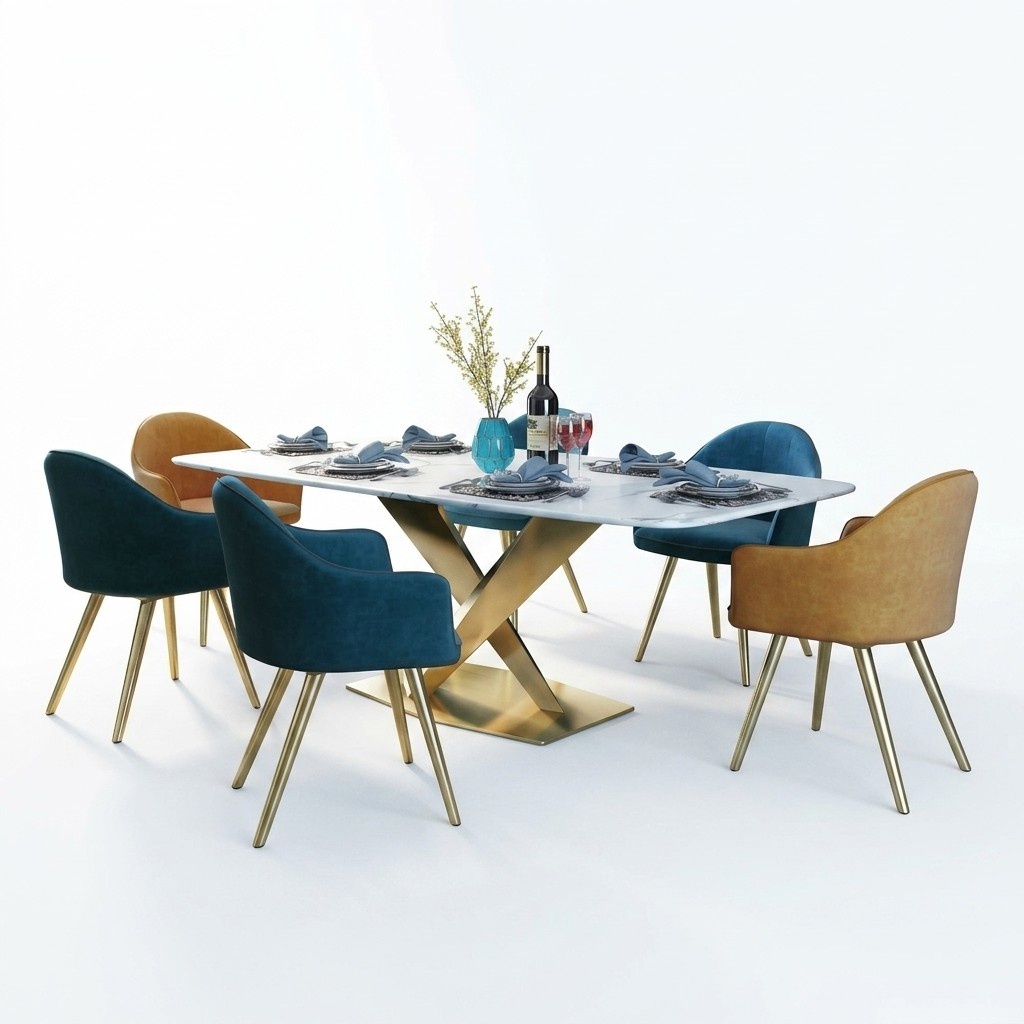 Italienische Stil Möbel Esszimmer Gruppe Sitz Polster Tisch Garnitur 7tlg. Tisch