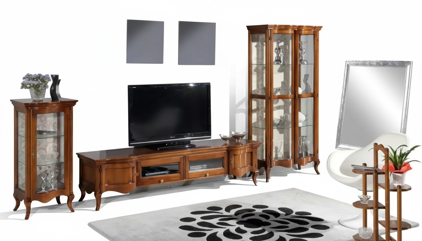 Italienische Stil Möbel Wohnzimmer 3tlg. Set Klassische 2x Vitrine Braun