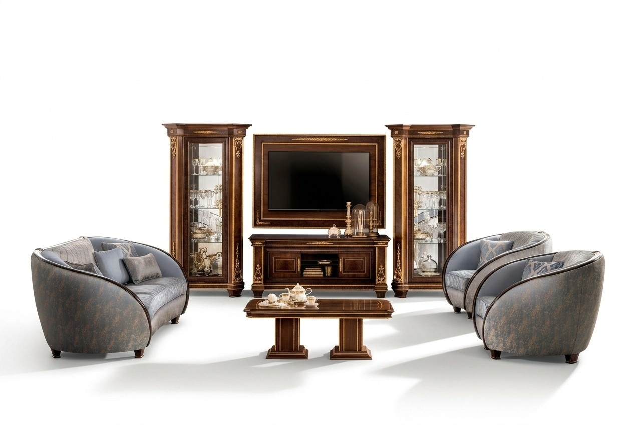 Italienische Wohnzimmer Polster Möbel Sofagarnitur 3+2+1 Komplett Set