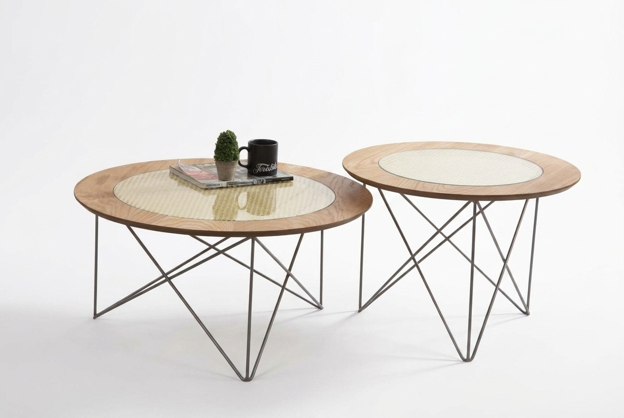 Italienischer Stil 2x Couchtische Rund Luxus Braun Wohnzimmer Tisch Neu