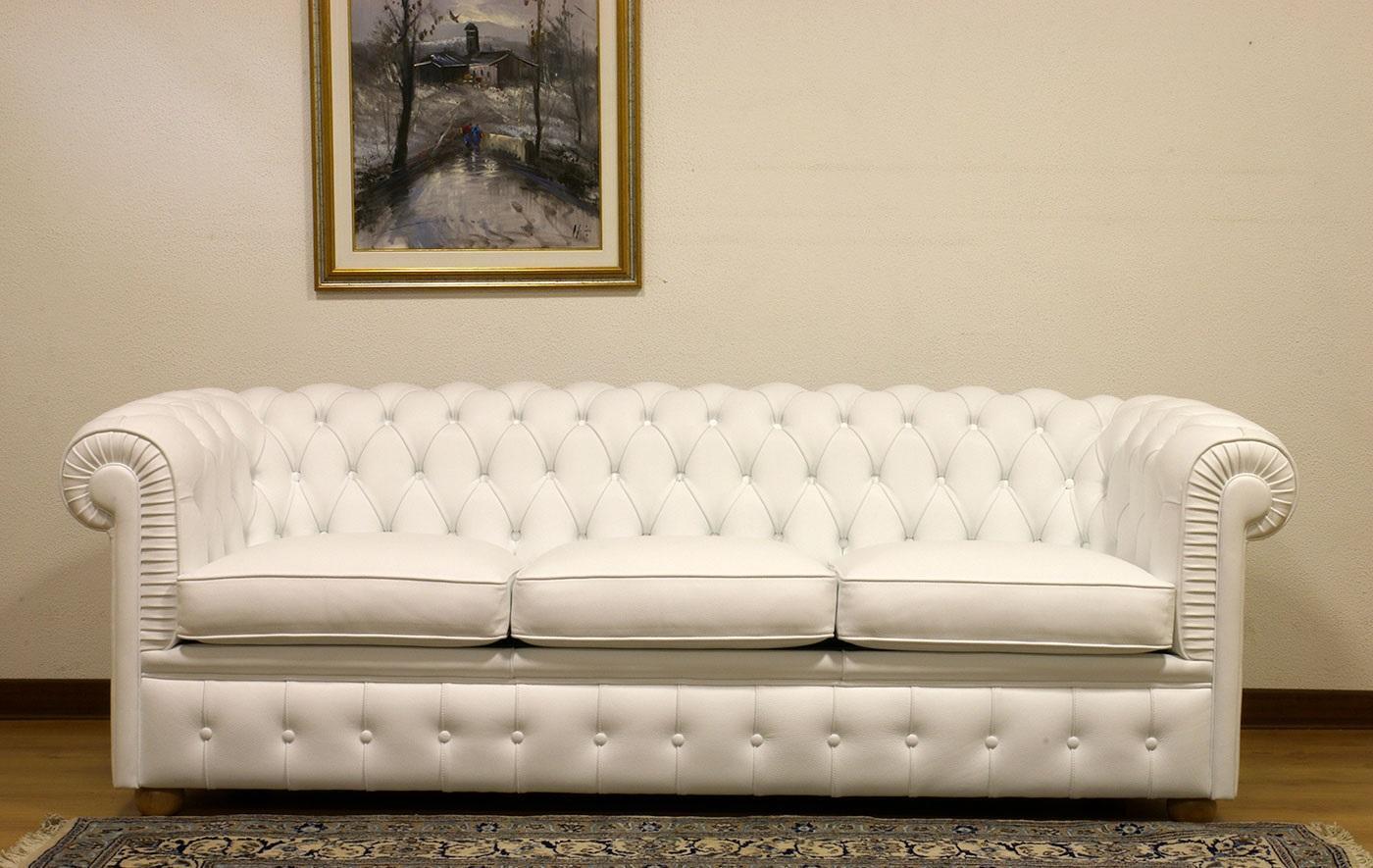 Design Chesterfield Sofagarnitur 3-Sitzer Leder Couch Weiß 100% Leder Sofort