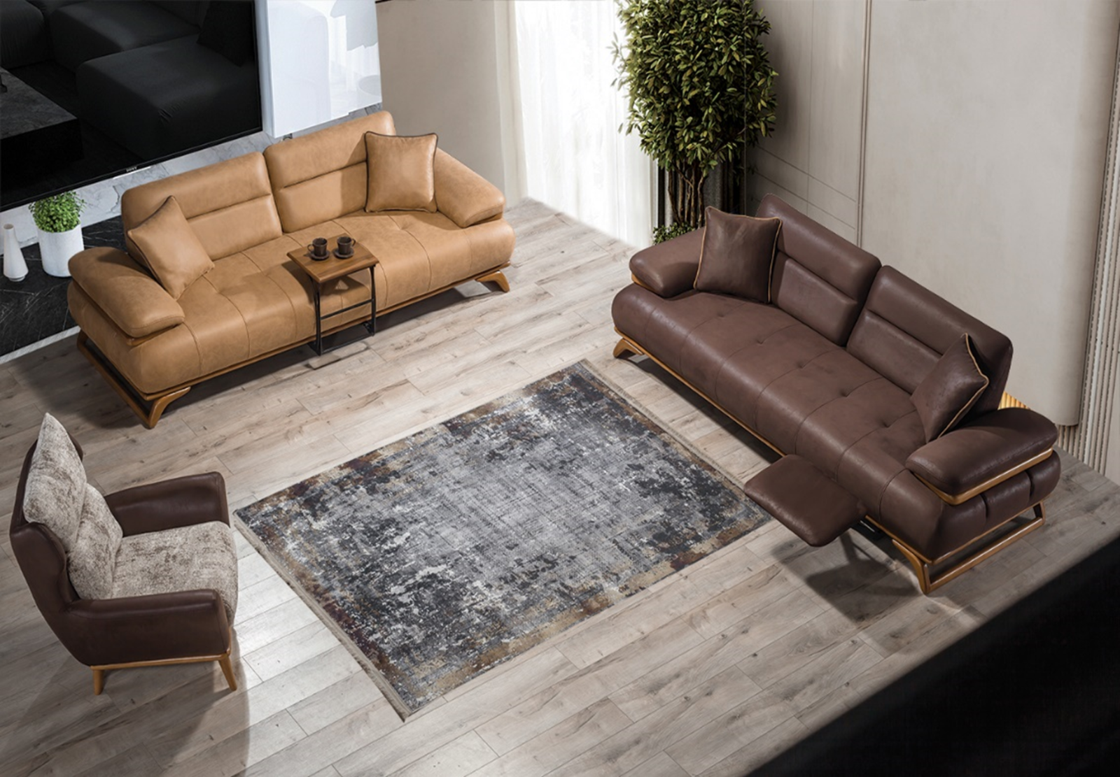 Modern Wohnzimmer Möbel Luxus Sofagarnitur 3+3+1 Sitzer Beistelltisch Sofort