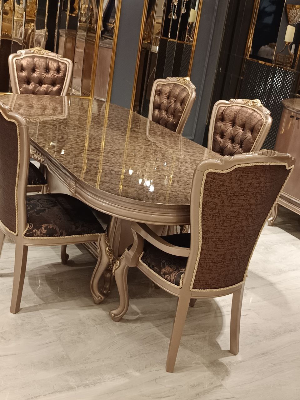 Designer Esszimmer Set 7tlg Holztisch mit 6 Stühlen für Zuhause Sofort