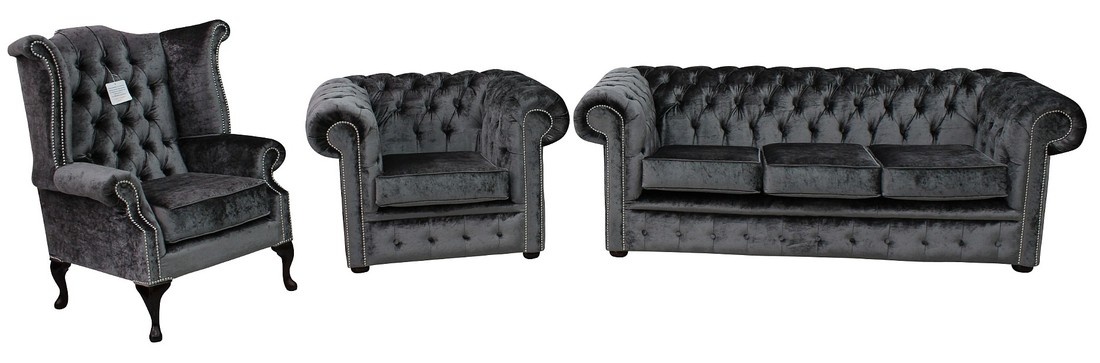 Chesterfield Polster Sofas Klassischer Schaffhau 3 + 1 Sitzer + Ohrensessel 446
