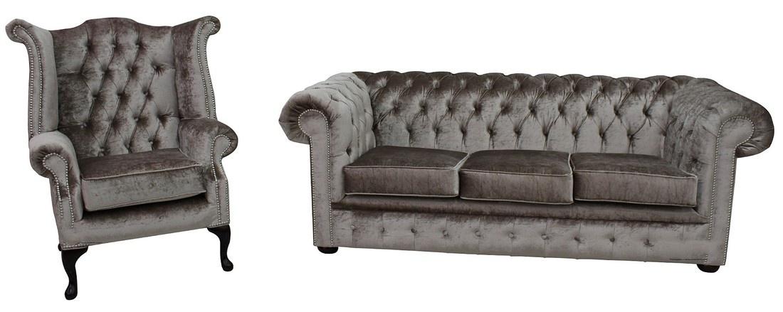 Chesterfield Couch Polster Sofas Klassischer Schaffhau 3 Sitzer +Ohrensessel 449