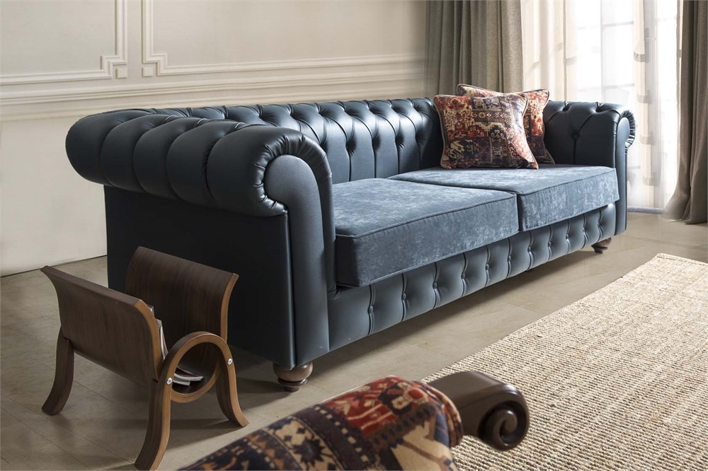 XXL Big Sofa Couch Chesterfield 240cm Polster Sofas 4 Sitzer Leder Textil