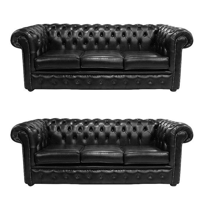 Chesterfield Design Luxus Polster Sofa Couch Sitz Garnitur Leder 3+3 Neu #75