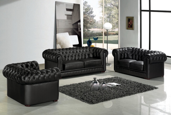 Chesterfield Couch Polster Sofas Klassischer Leder Schaffhau 3+2+1 Sitzer