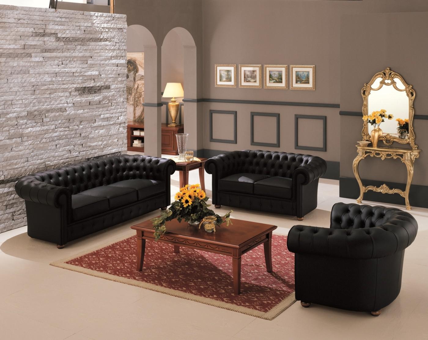 Chesterfield Couch Polster Sofas Klassische Leder Sofagarnitur 3+2+1 Sitzer