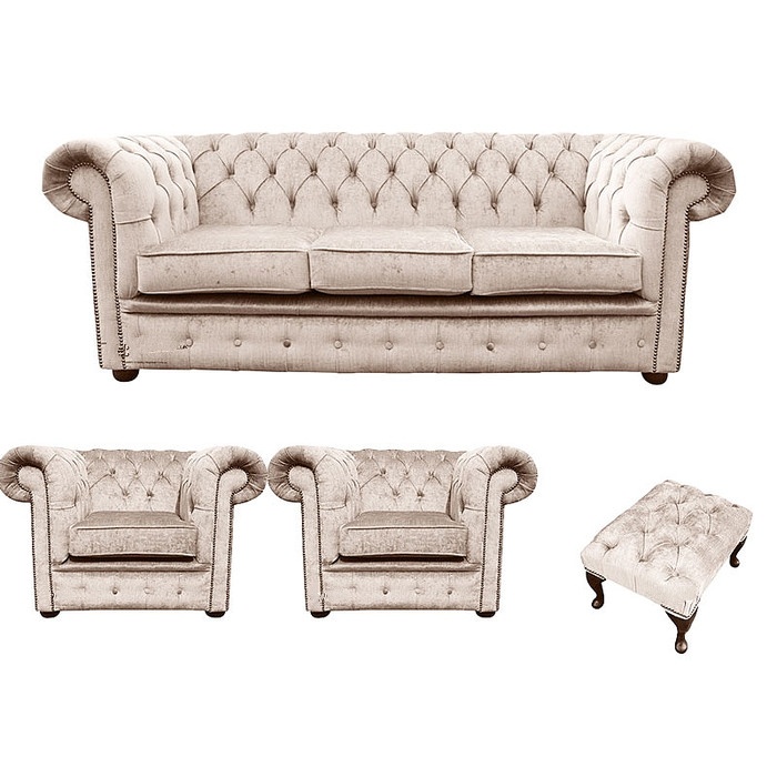 Chesterfield Sofagarnitur Sofa Couch Polster Set Garnitur Sitz 3+1+1+ Hocker #69