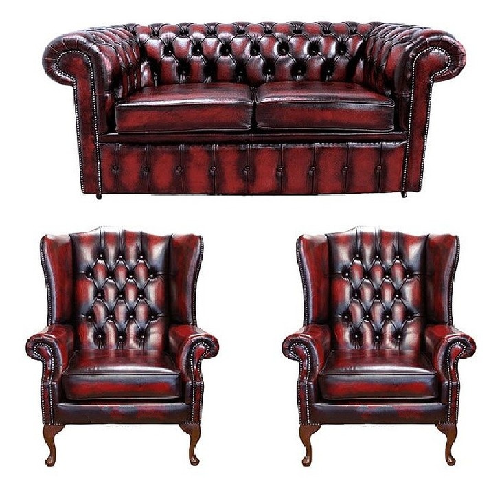 Klassiche Chesterfield Wohnzimmer Möbel Leder Textil Sofagarnitur Sofa