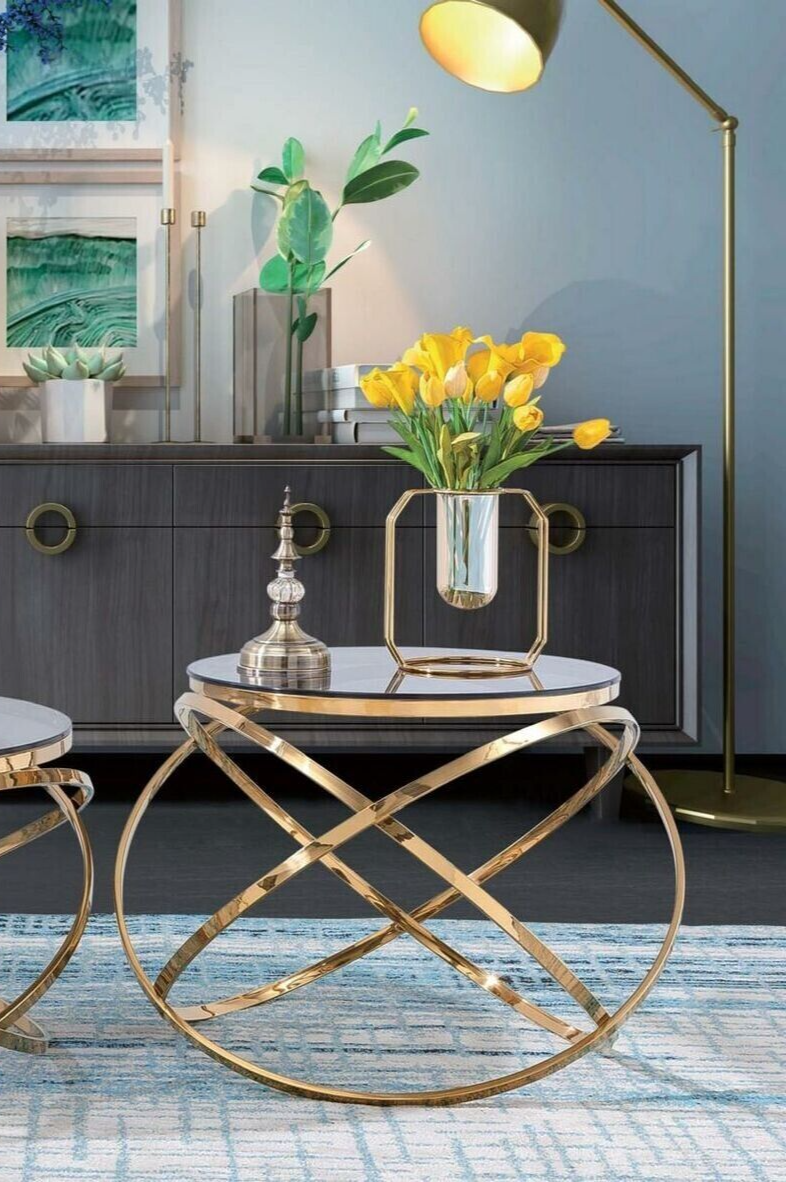 Designer Metall Edelstahl Wohnzimmer Kunstmarmor Beisteltisch Luxus Sofort
