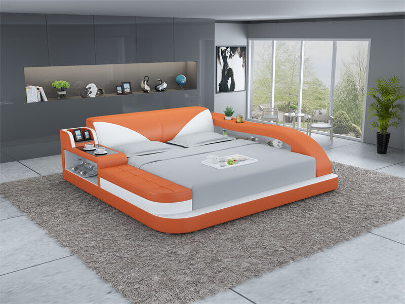 Multifunktionales orangefarbenes Doppelbett Zeitgenössischer Bettrahmen Betten 180x200cm Sofort