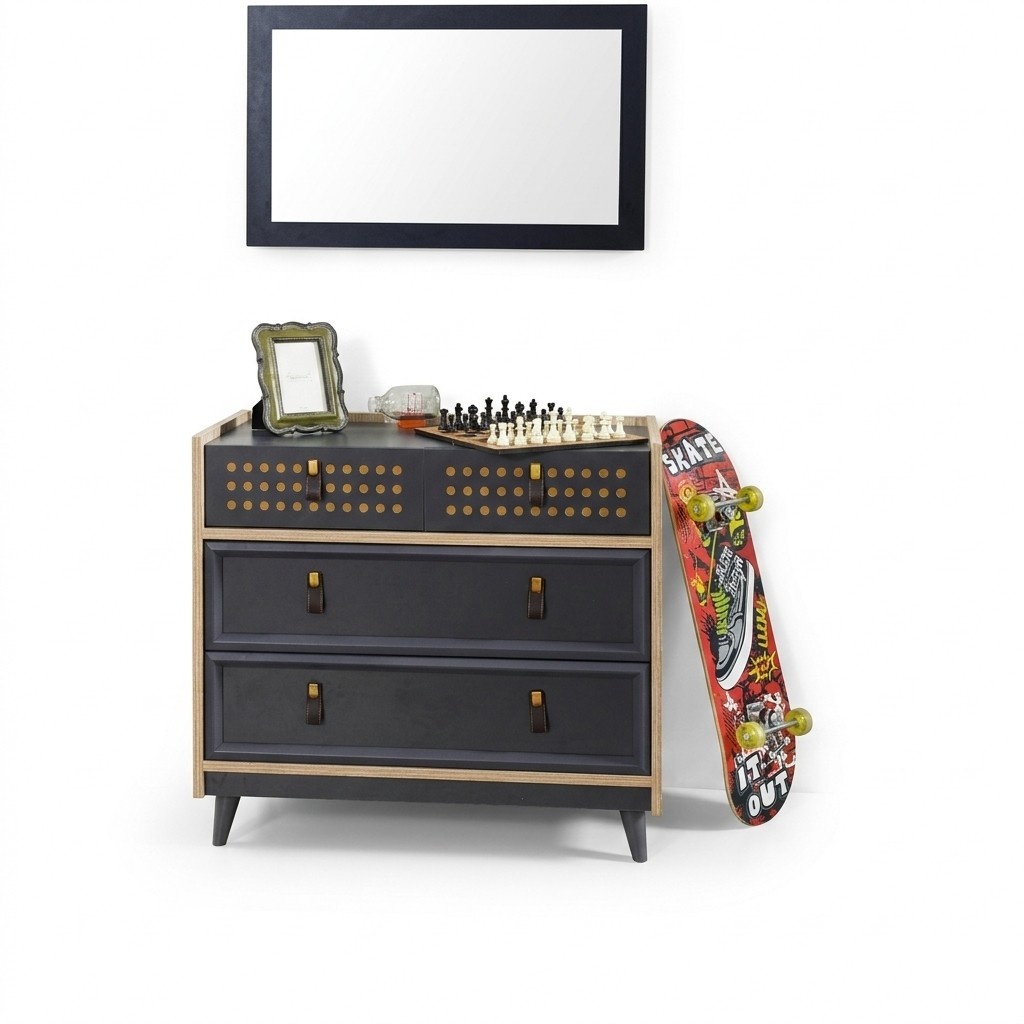 Jugendzimmer Kommode mit Spiegel Luxus Konsole Kommoden Möbel Blau Neu