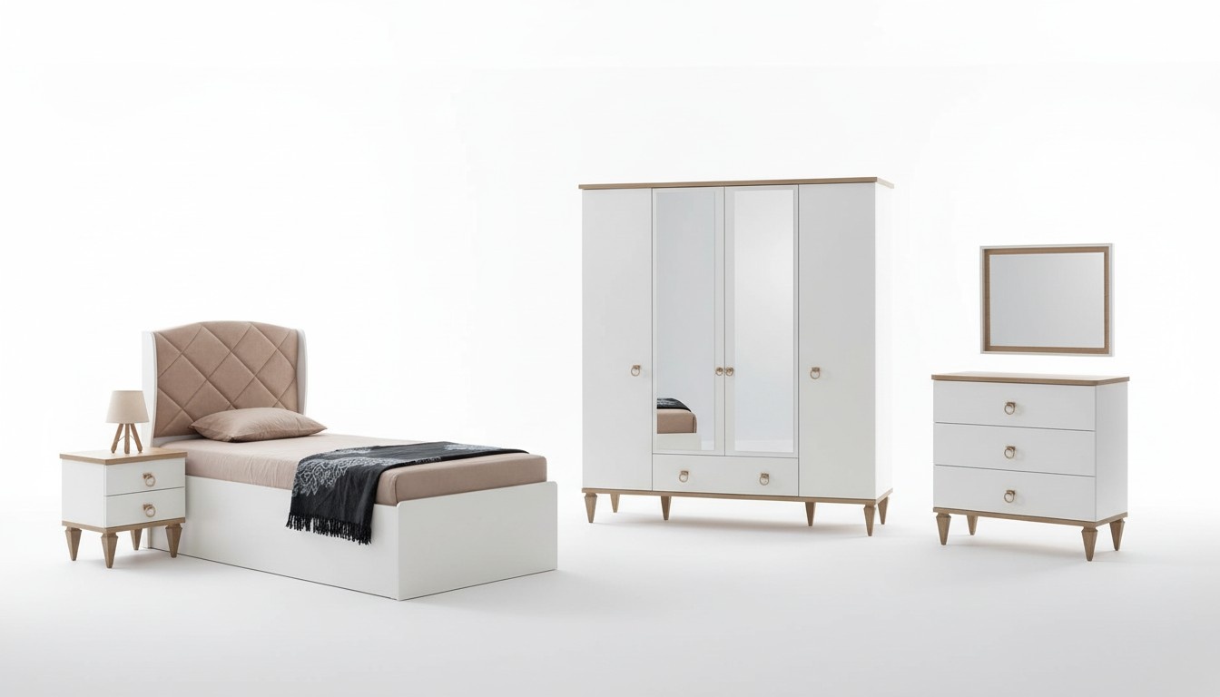Jugendzimmer Teeneger Schlafzimmer Design Schrank Kommode Bett Set 5tlg