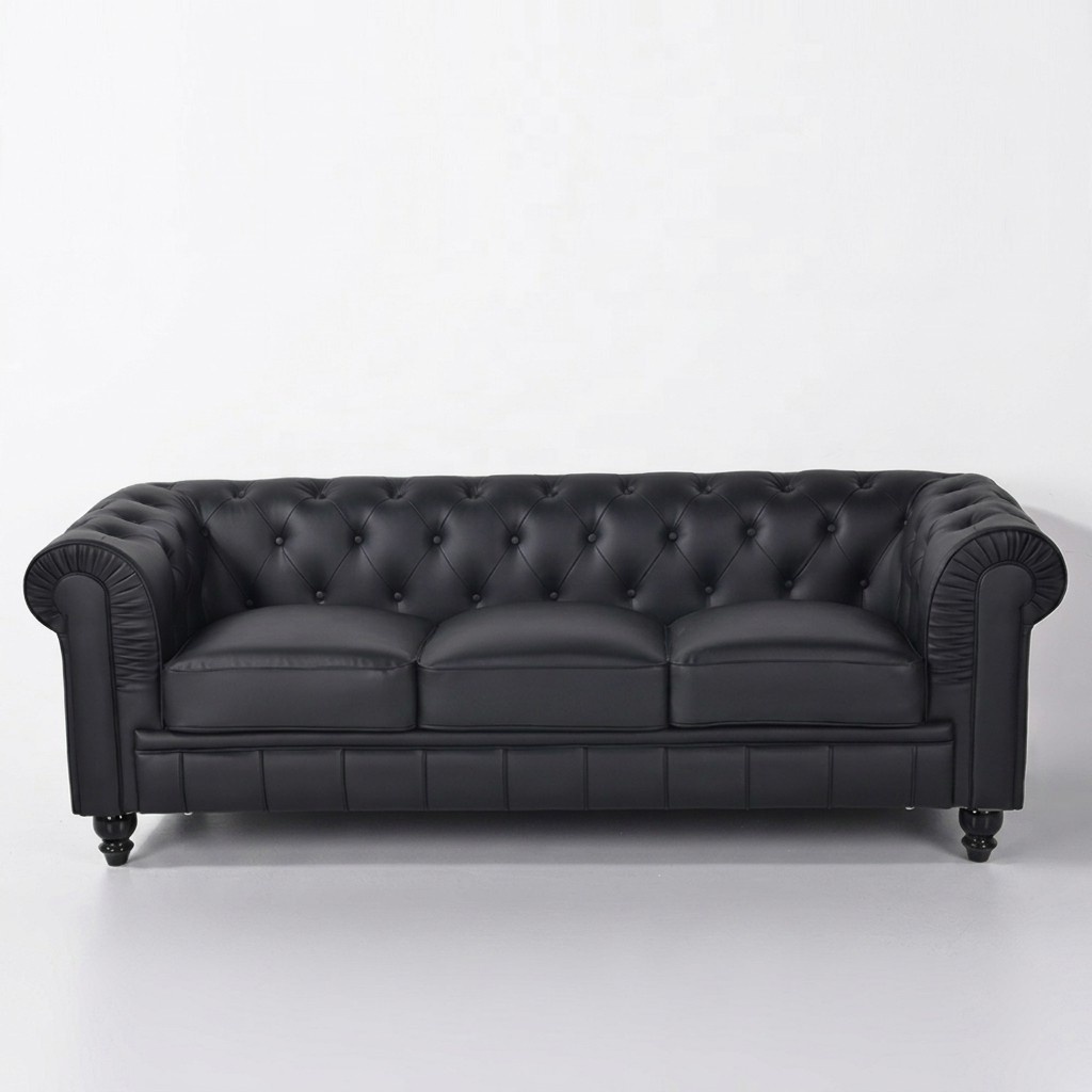 jvmoebel ® - Leder Sofa Couch - Schwarze Polster Dreisitzer Couch Garnitur