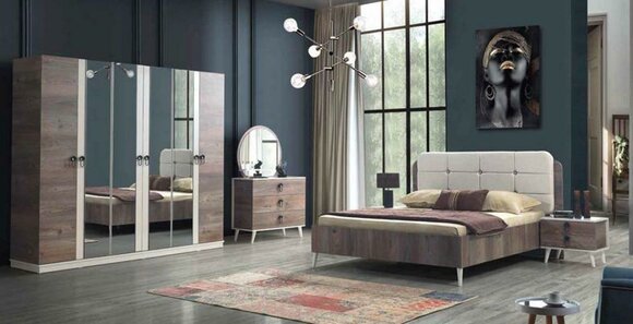 Komplettes Schlafzimmer Bett Bank Schminktisch Kleiderschrank 5tlg.