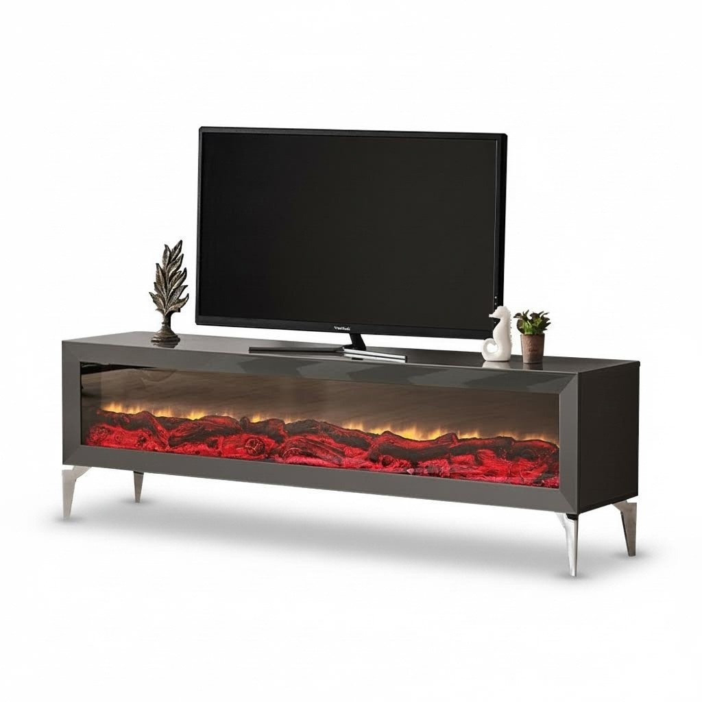 Kamin Tisch Sideboard TV Ständer Wohnzimmer RTV Lowboard Grau Holz