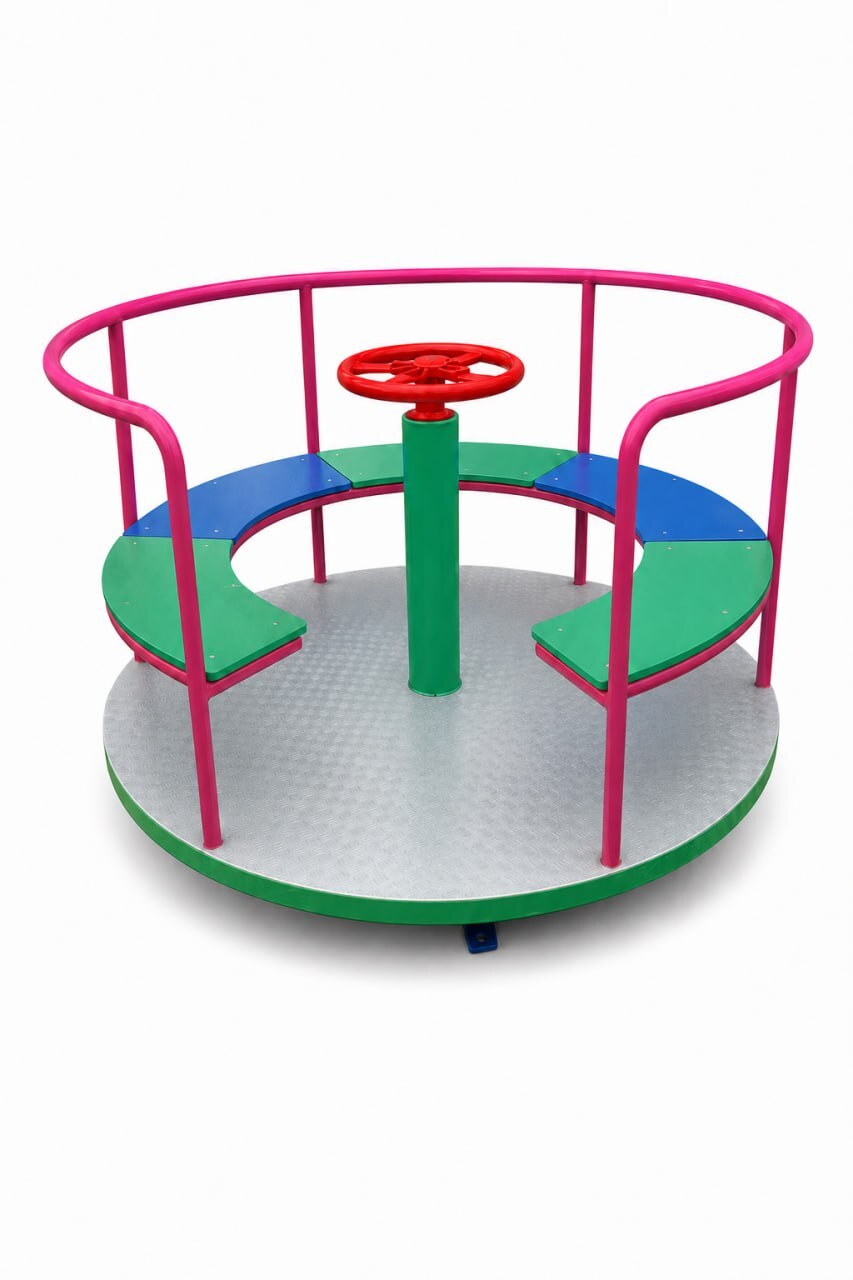 Kinderkarussell – Spielplatz Drehbares Karussell mit bunten Sitzen Sofort