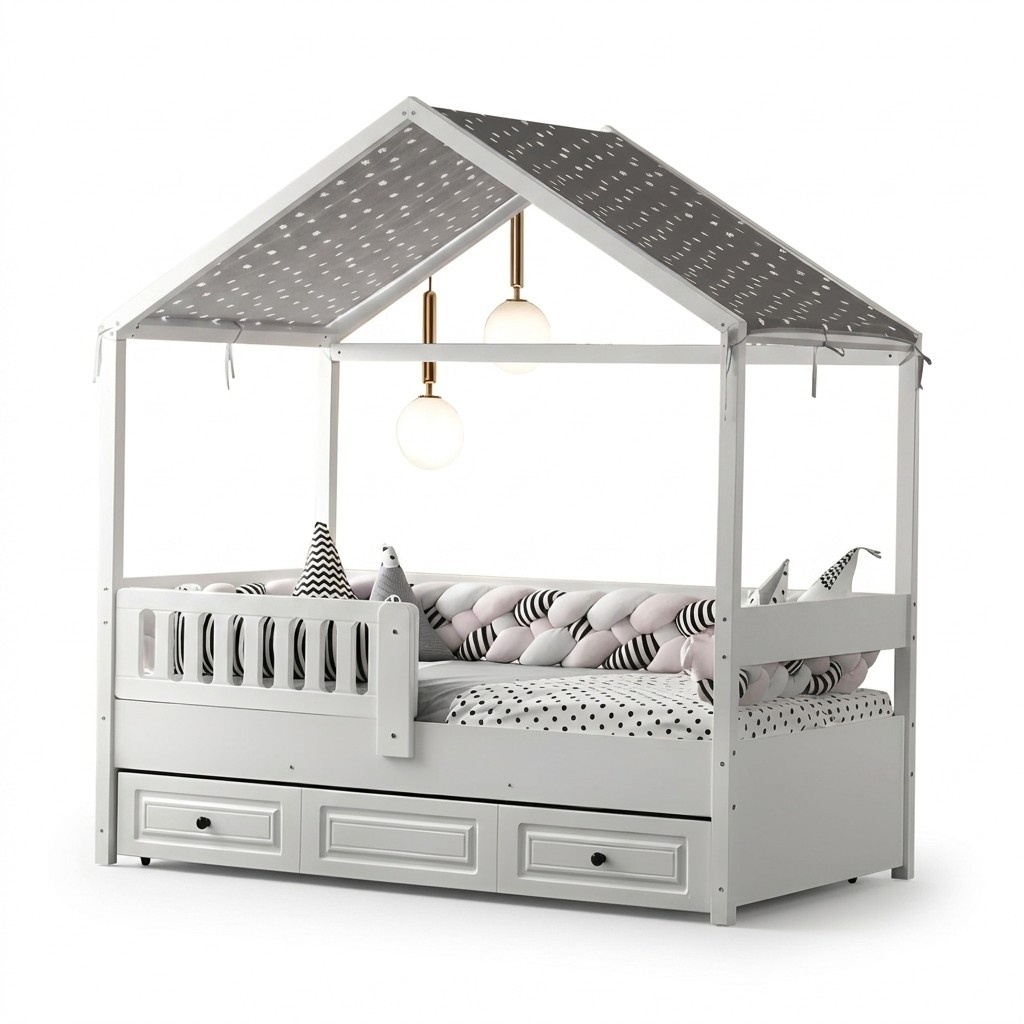 Kinderbett Holzbett Funktionsbett Ausziehbares Bett 200 Holz Weiß Neu
