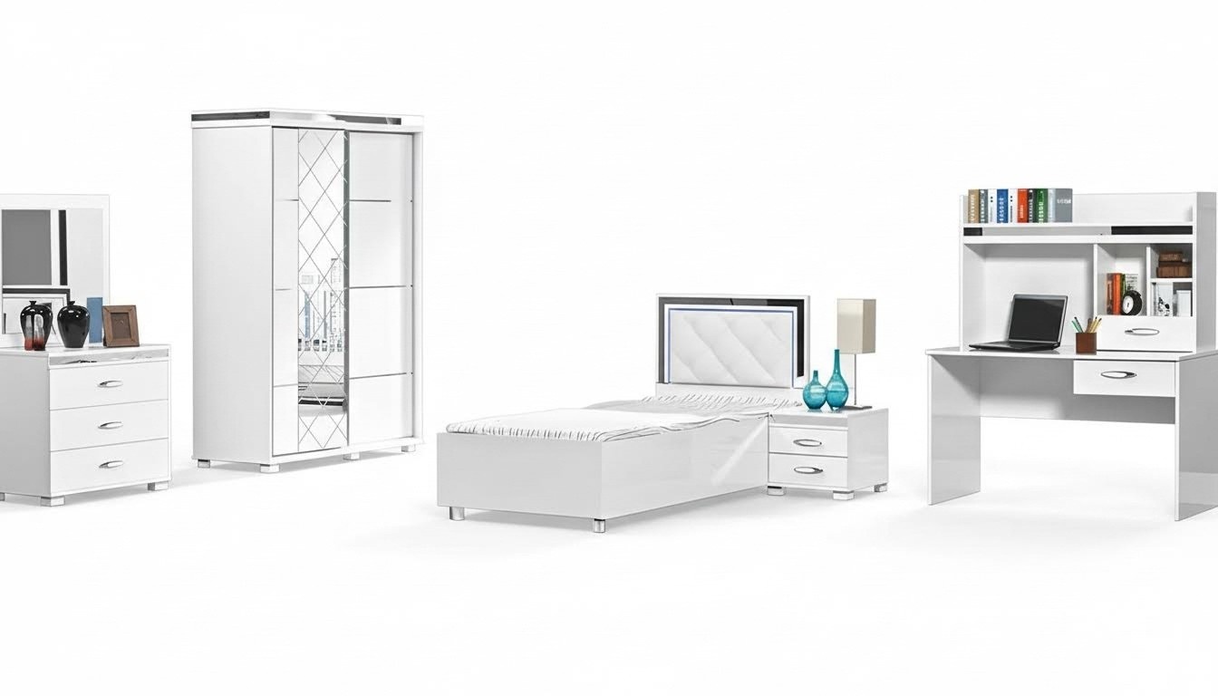 Kindermöbel Bett Nachttisch Kleiderschrank 5tlg Weiß Einzelbett Tische