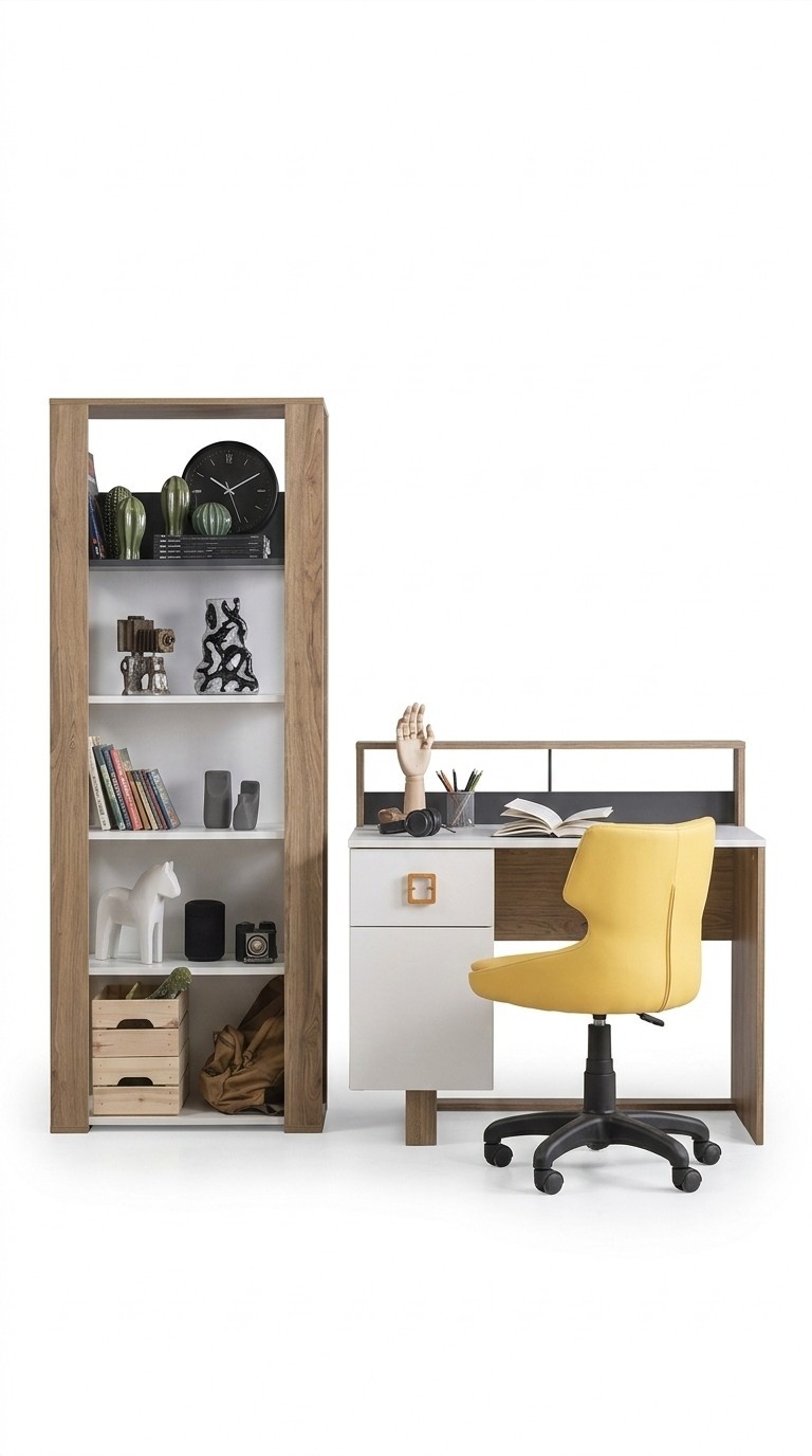 Kinderschreibtisch Schreibtisch Bücherregal Holz Braun Set 2tlg Büro