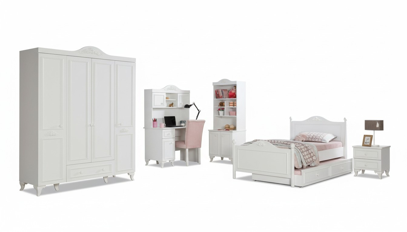 Kinderzimmer Holz Jugendzimmer Bett Nachttisch Modern Design 2tlg.