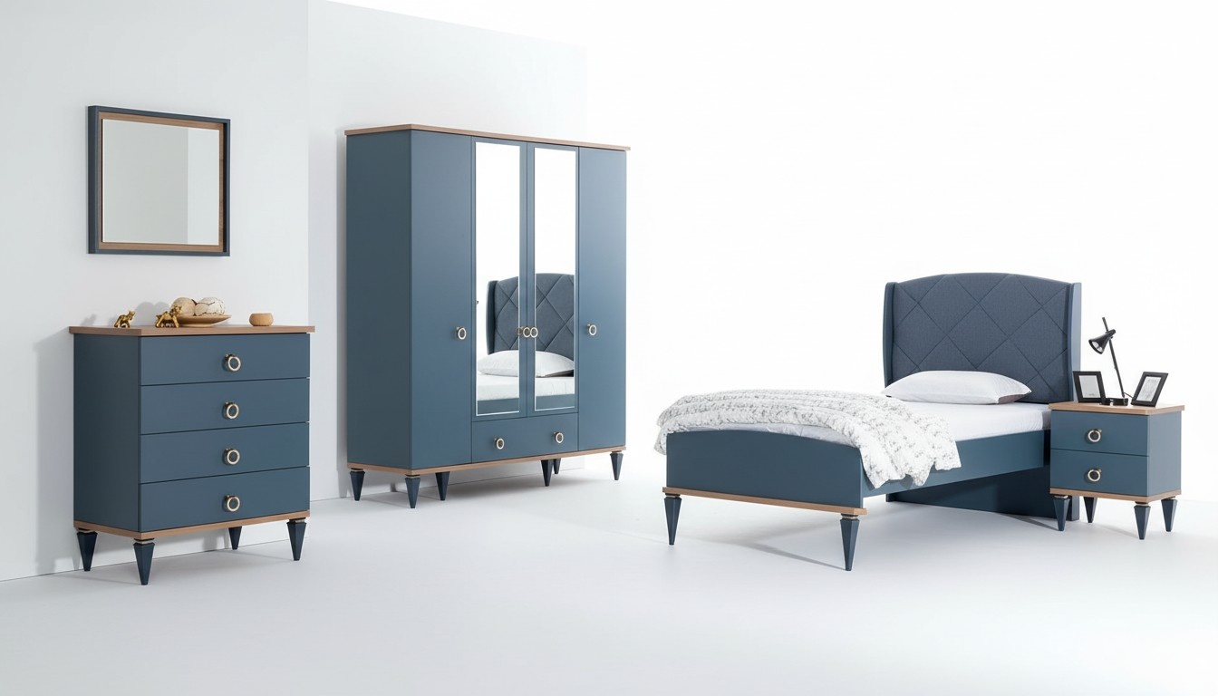Kinderzimmer Jugendzimmer Schlafzimmer Möbel Komplett Set Blaues 4tlg.