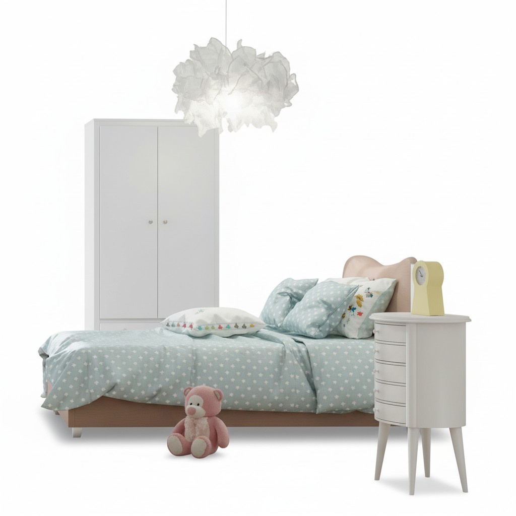 Kinderzimmer Kinderbett Bett Nachttisch Kleiderschrank Weiß Set 3tlg