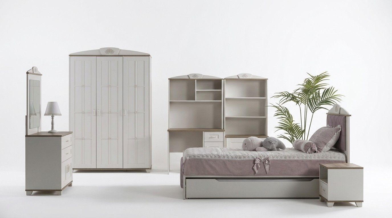 Kinderzimmer Komplete Chesterfield Kindermöbel Bett Holz Rosa Set 8tlg