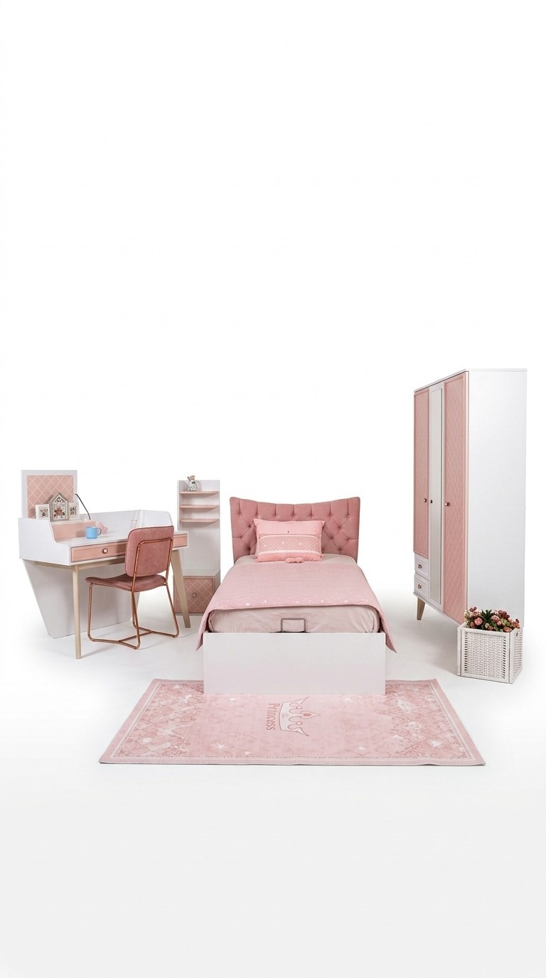 Kinderzimmer Möbel Bett Nachtisch Kleiderscrank Schreibtisch Kommode mit Spiegel