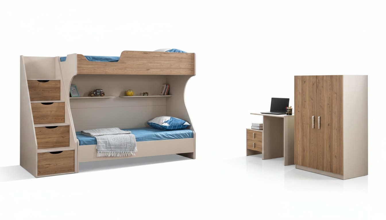 Kinderzimmer-Set aus Holz in Braun mit modernem Design