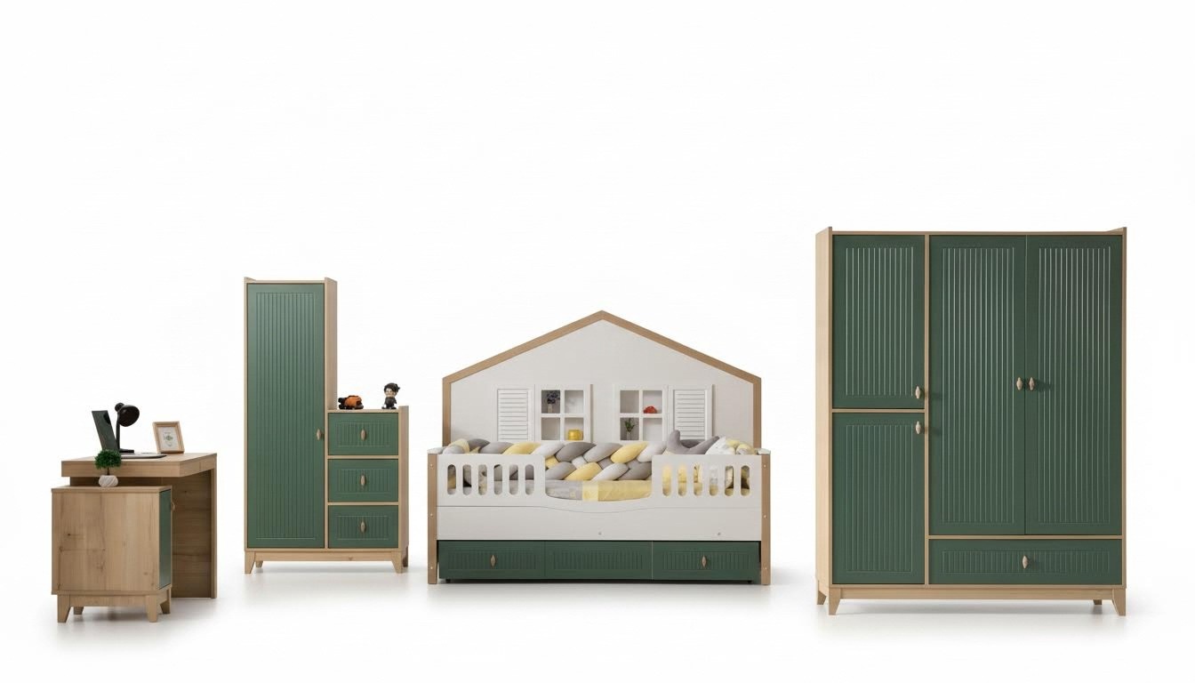Kinderzimmer-Set Besteht aus Bett 2x Kleiderschrank und Schreibtisch