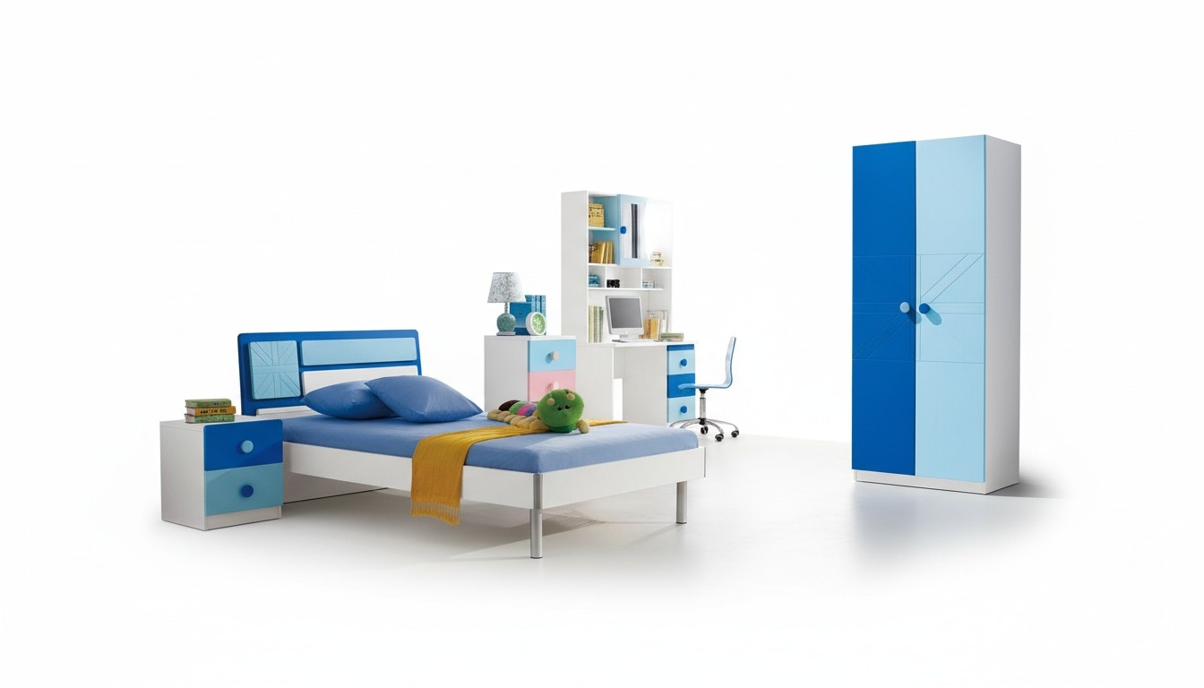 Kinderzimmer Set Bett Kleiderschrank Modernes Jugend Schlaf Zimmer Neu 4tlg.Set