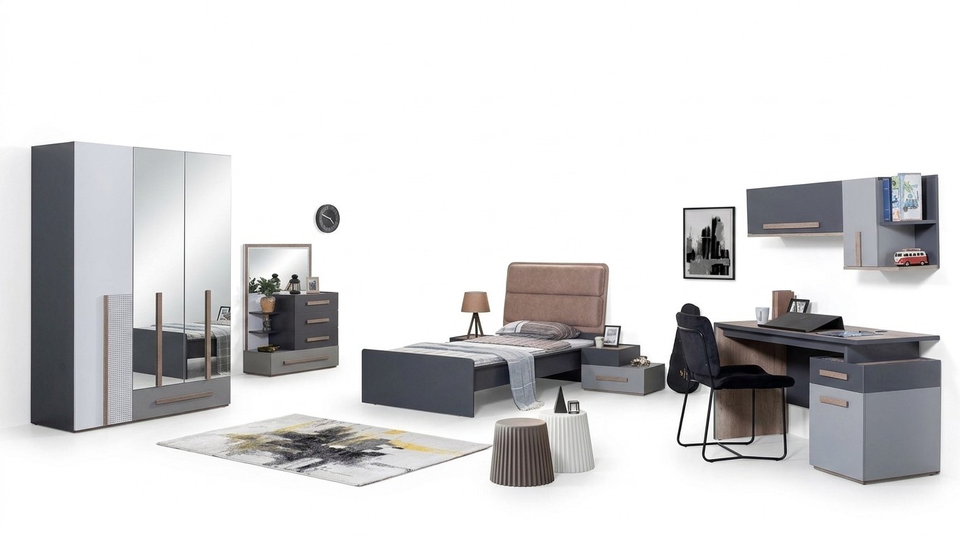 Kinderzimmer Set Bett Nachttisch Jugendzimmer Modern Design Neu 6tlg.