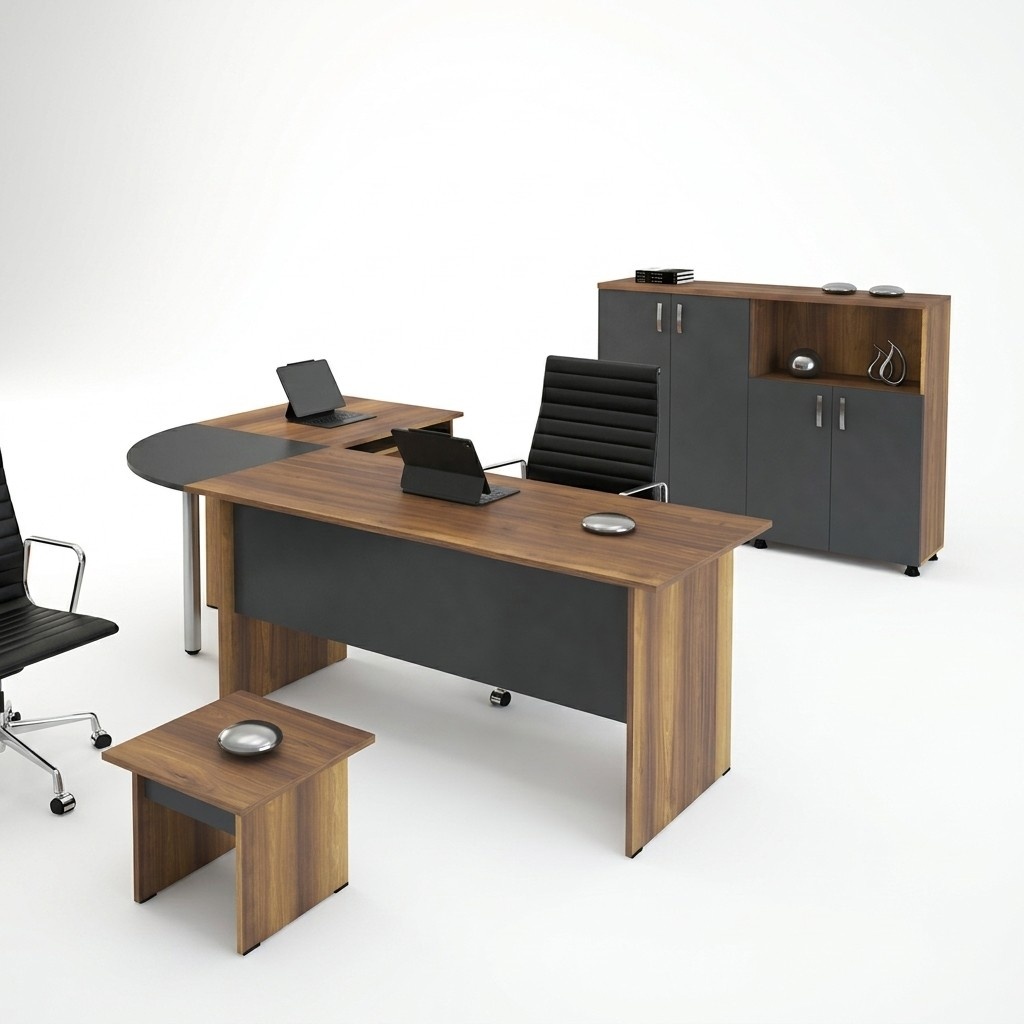 Klassischе Büromöbel Set 3tlg Eckbürotisch Komplettbüro Holz Grau Büro