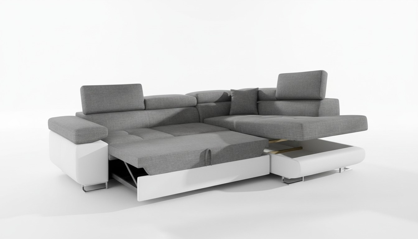 Klassisch Design Ecksofa Sofa Couchen Bettfunktion Couch Polster Textil