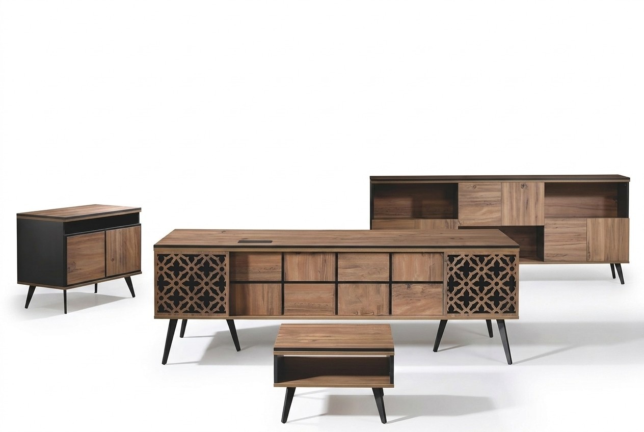 Klassischе Komplette Arbeitszimmermöbel Schreibtisch 4tlg Holz Braun