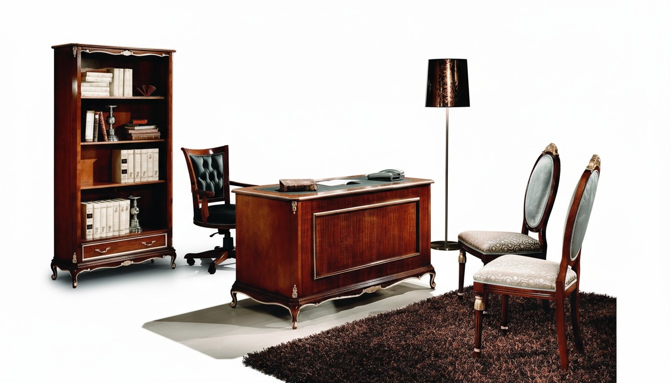 Klassische Büro Schreibtisch Schreibtische Tisch Holz Stuhl 2tlg Set Barock Stil