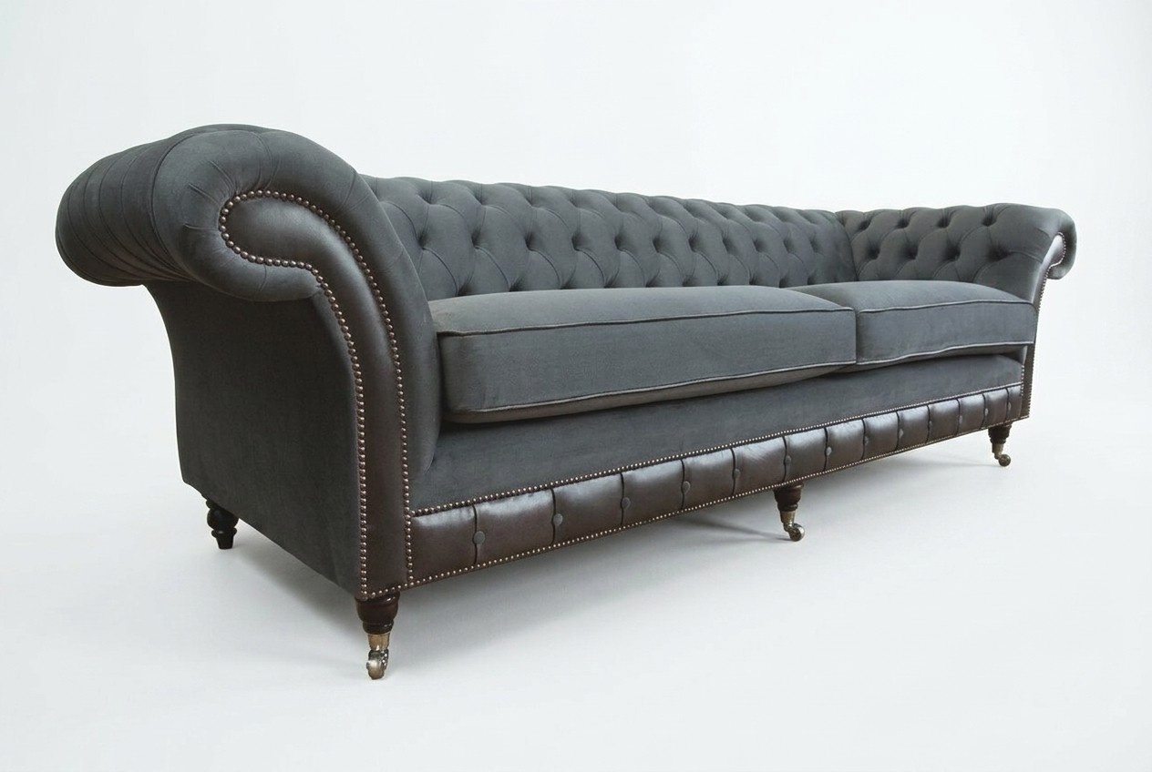 klassische Chesterfield Couch 4 Sitzer Sofa Couch Samt Leder Design Schwarz Neu
