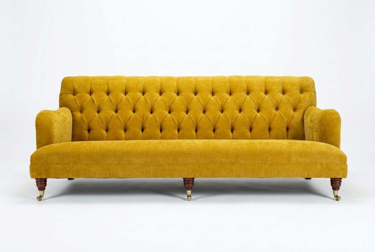 Klassische Chesterfield Sofa 4 Sitzer Sofas Couchen Leder Gelb Design