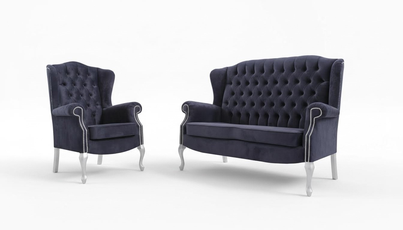 Klassische Chesterfield Sofagarnitur 3+1+1 Sitzer Sofa Couch Polster Samt Neu