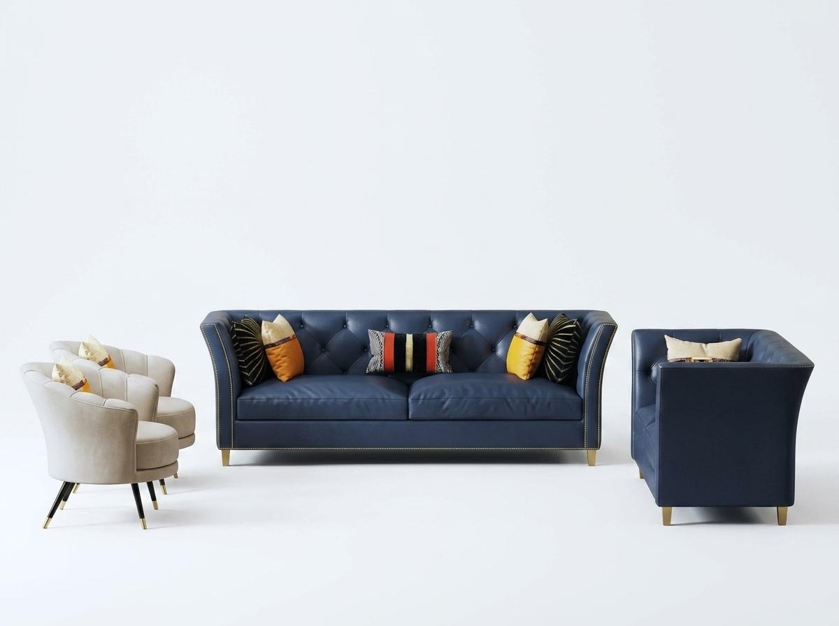 Klassische Chesterfield Sofagarnitur 3+2 Sitzer Sofa Couch Polster Leder Textil