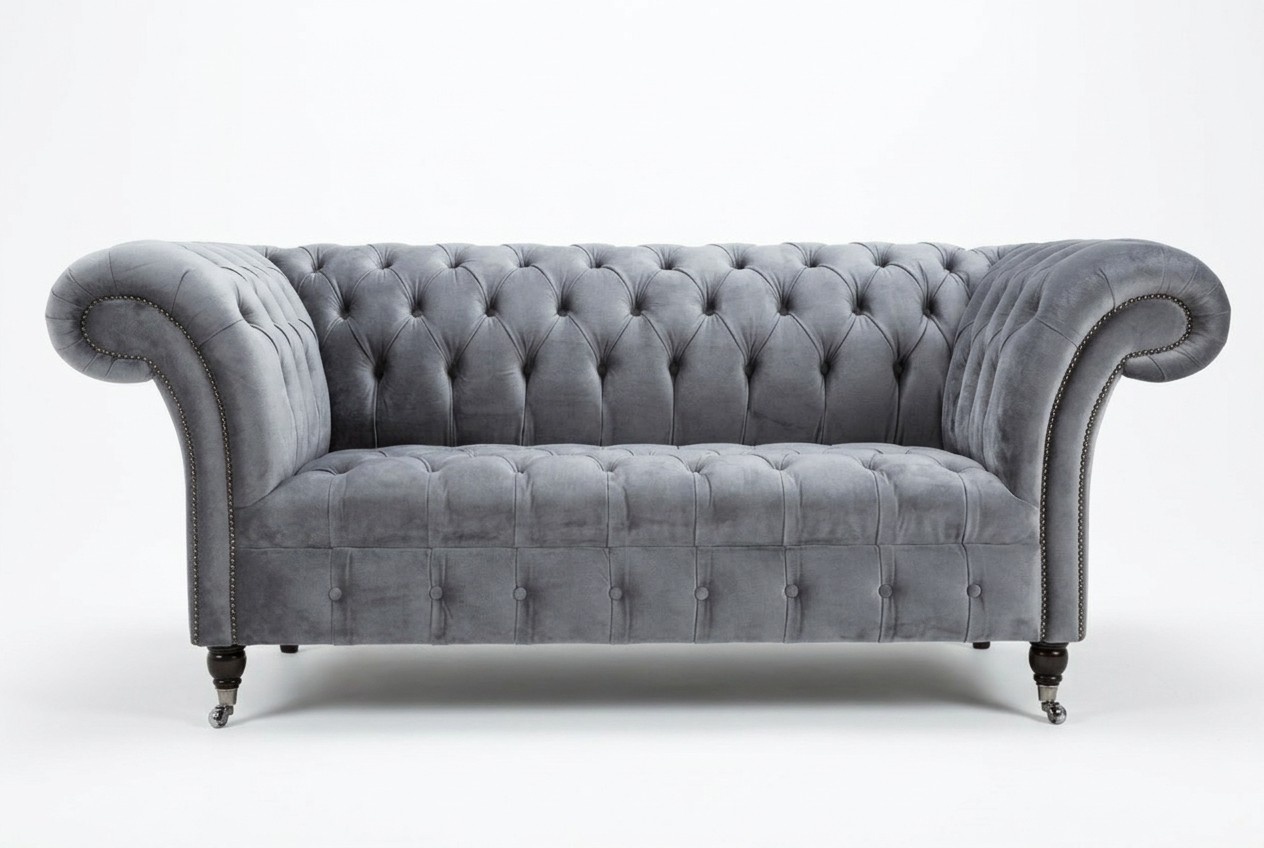 Klassische Chesterfield Zweisitzer Sofa Sofas Couch Ledersofa Couchen Stoff Neu