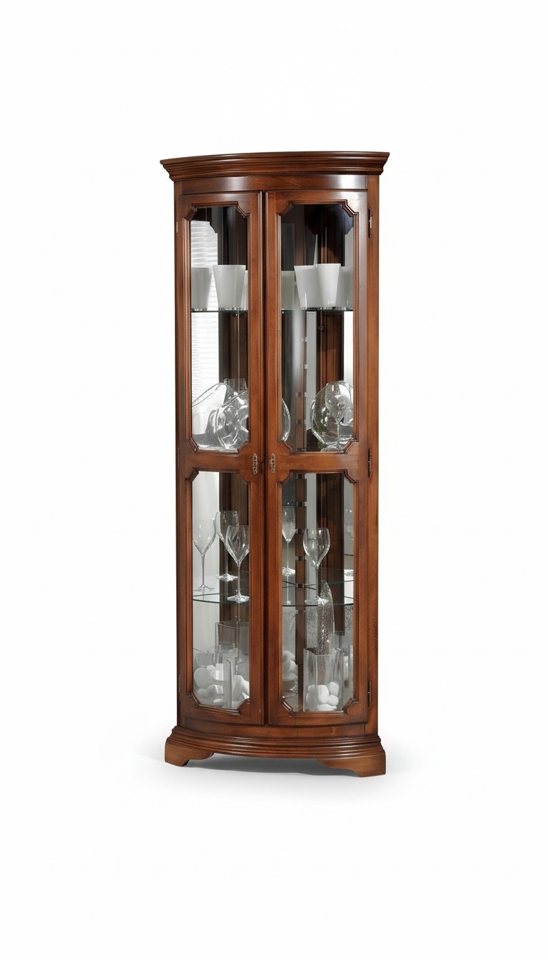 Klassische Eck Vitrine Glas Schrank Wohnzimmer Schaufenster Luxus Braun Vitrinen