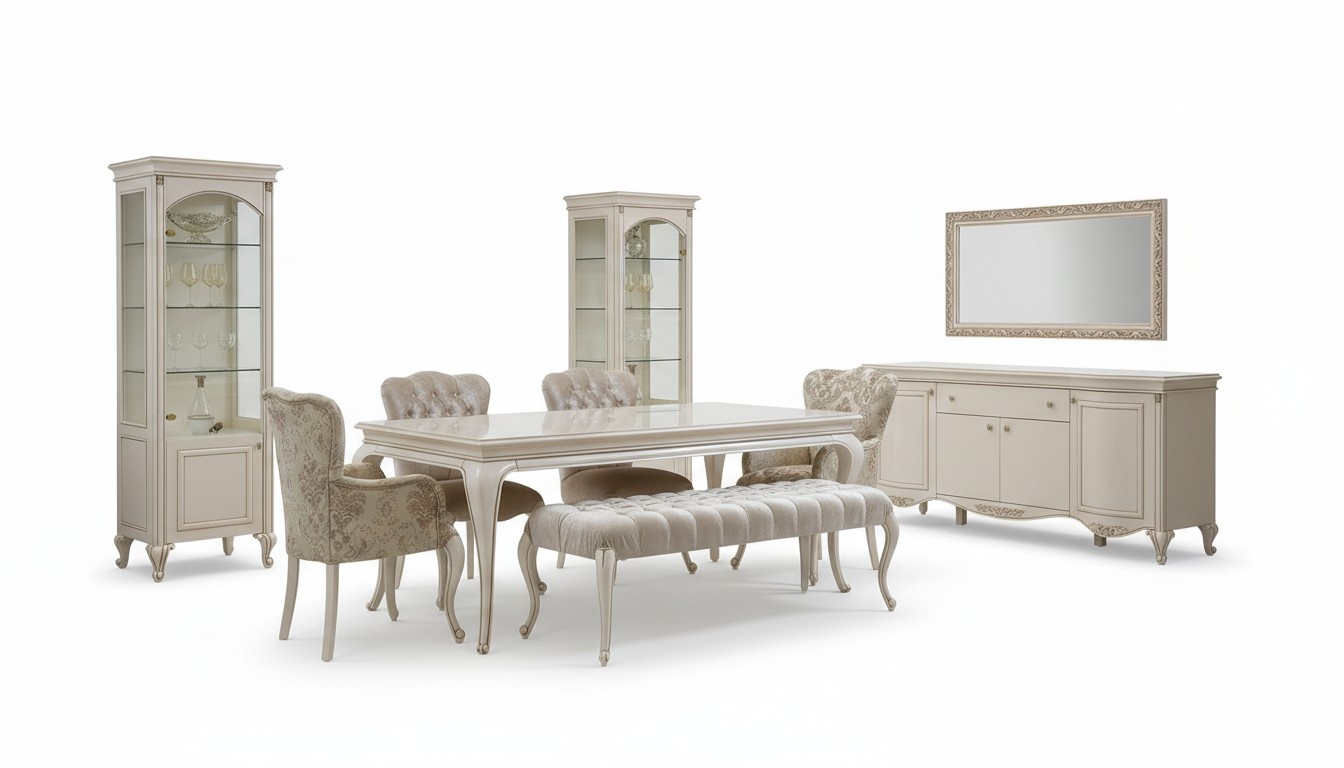 Klassische Esszimmer Garnitur Tisch Hocker Essgarnitur Stühle Set 6tlg Neu