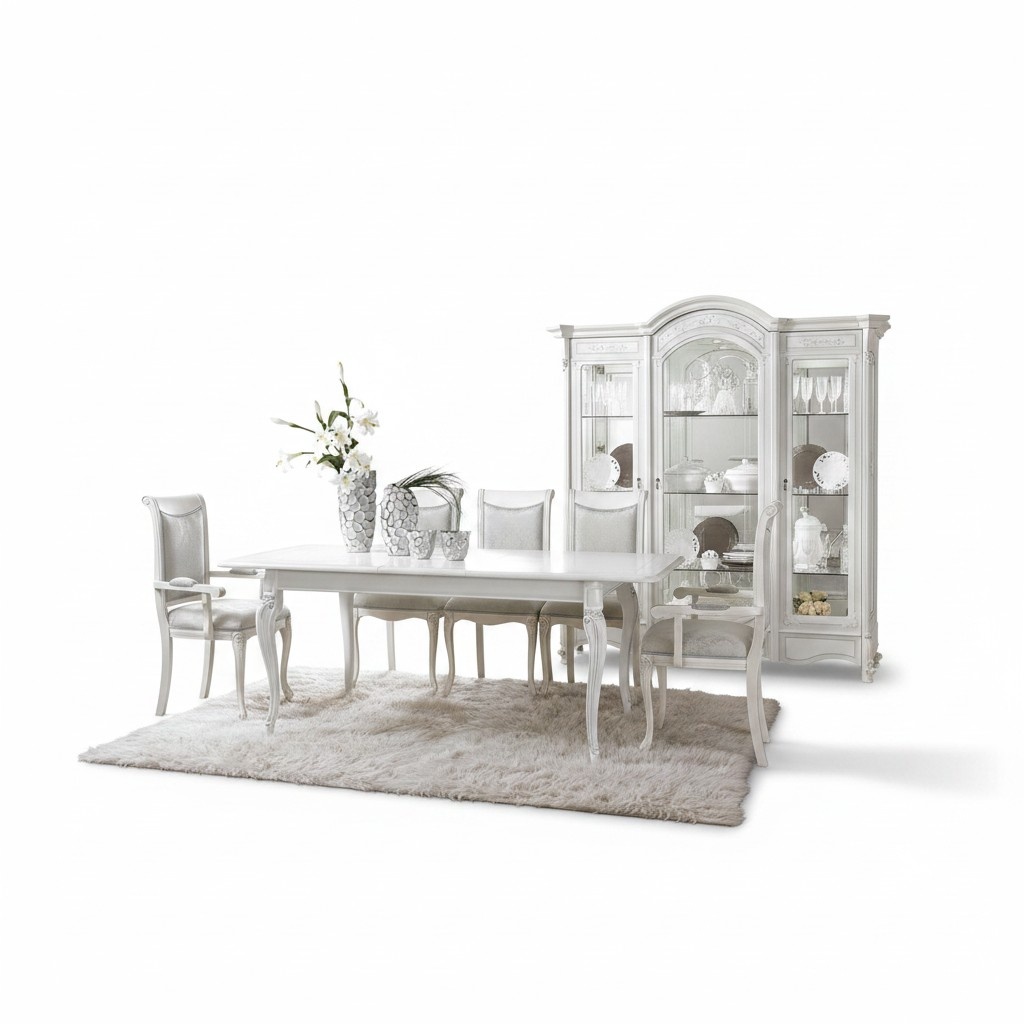 Klassische Esszimmer Set Tisch + 6 Stühle Garnitur Tische Gruppe Stuhl Textil