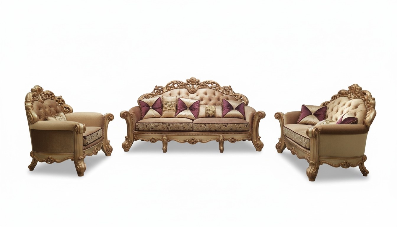 Klassische Garnitur 4tlg. Set Sitzer Sofagarnitur Couch Sofa Textil Sofa Polster