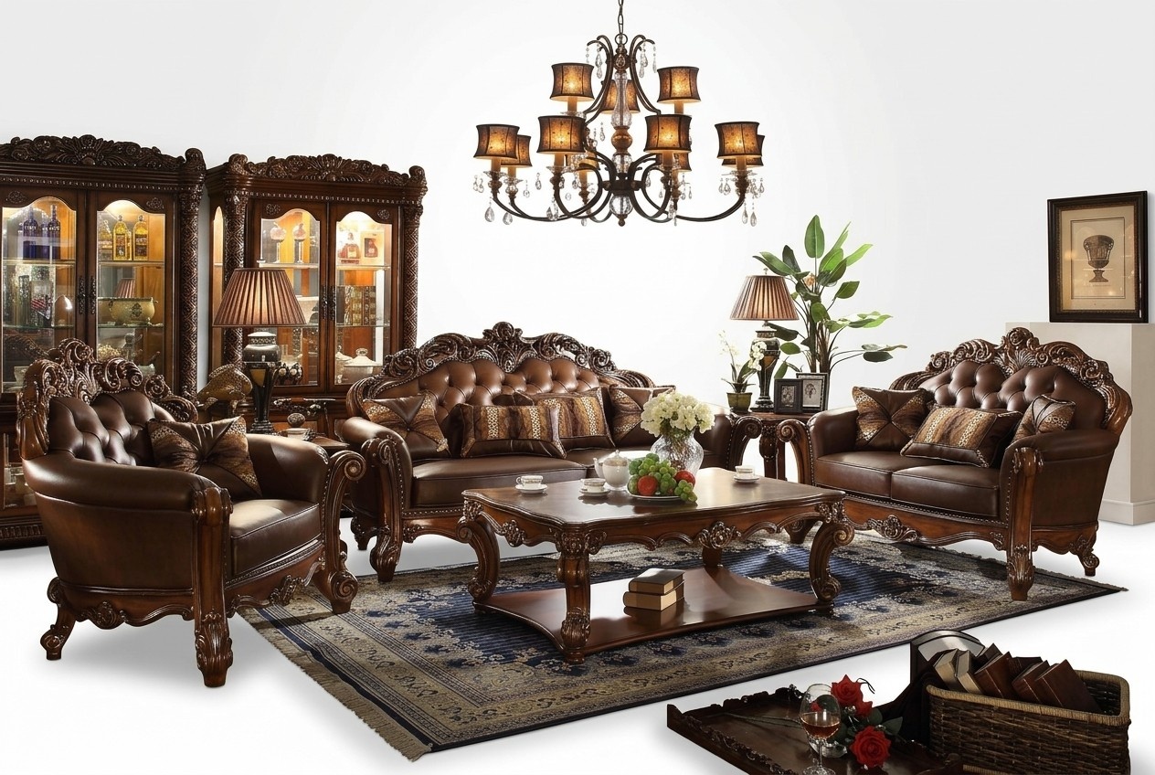 Klassische Garnitur Sofagarnitur Couch Sofa Leder Sofa Polster 321 Chesterfield